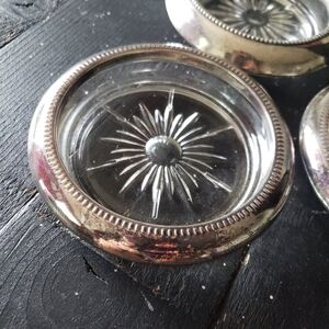 Vintage Round Crystal Glass Coasters Silverplate Italy
